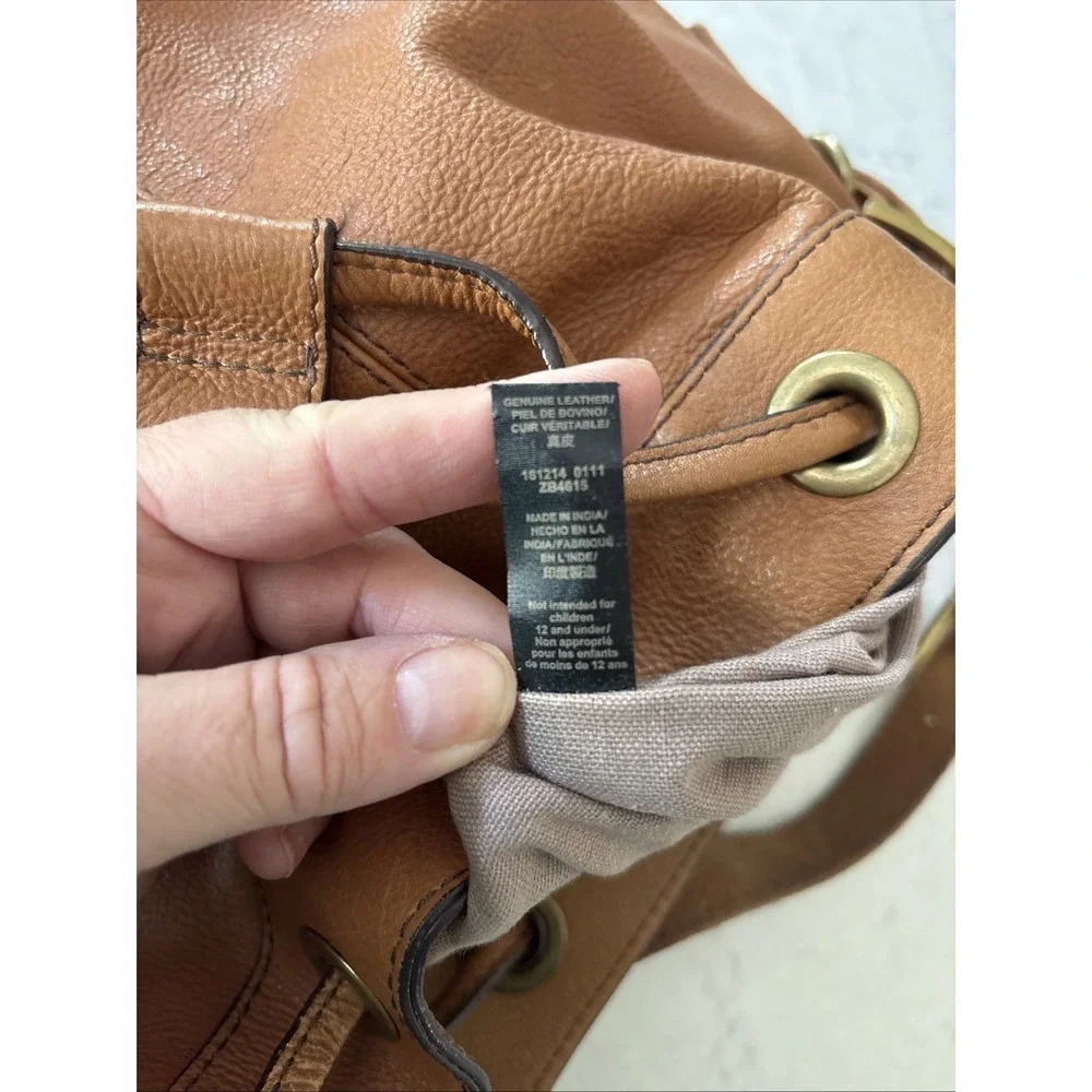FOSSIL MADDOX BROWN LEATHER BUCKET DRAWSTRING SHOULDER BAG Hobo Vtg Boho Purse - Picture 8 of 11